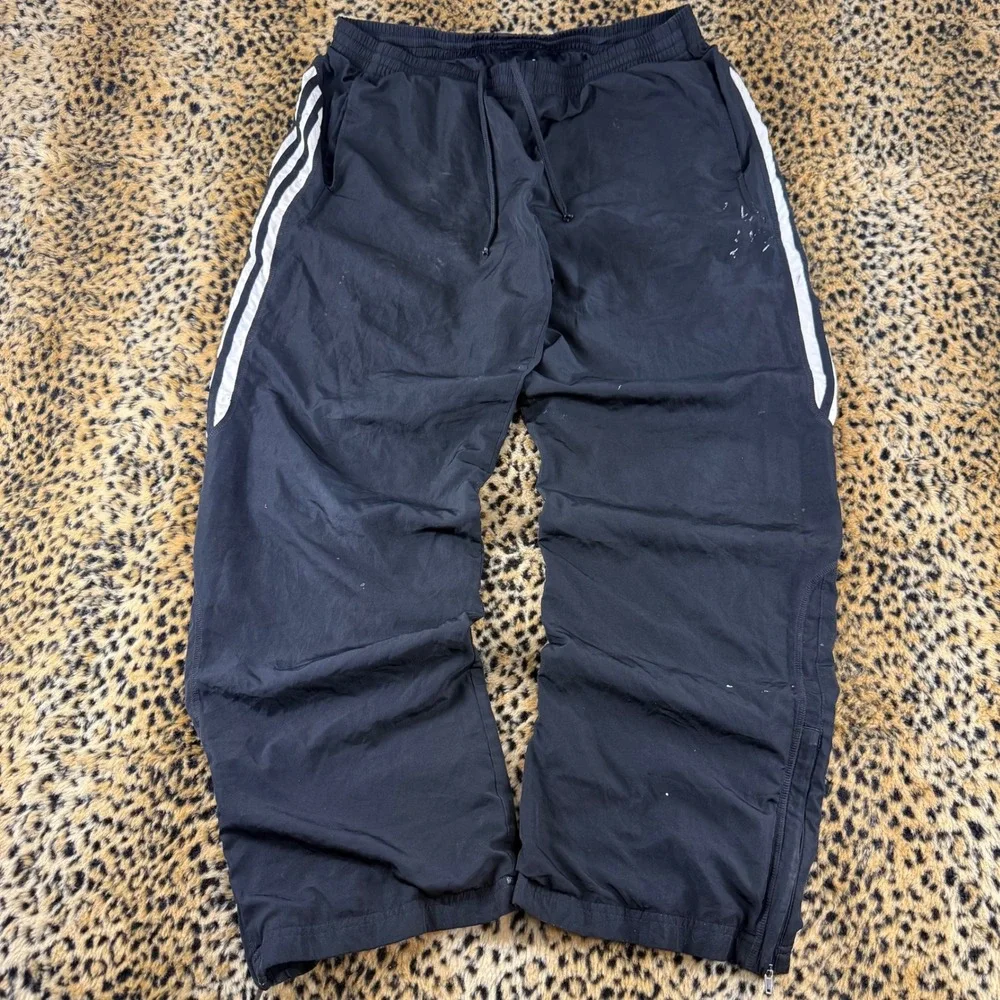 2000s Baggy Adidas Track Pants Black White Stripe Nylon Mesh Lined RN 88387